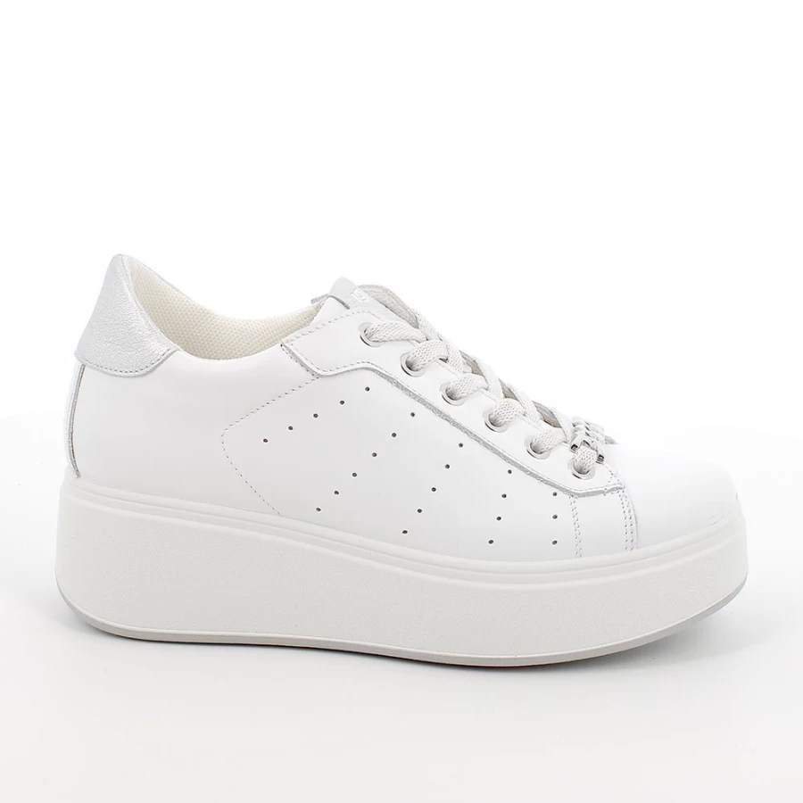 "Igi&Co Women's White-Silver Leather Wedge Sneakers for Ladies"