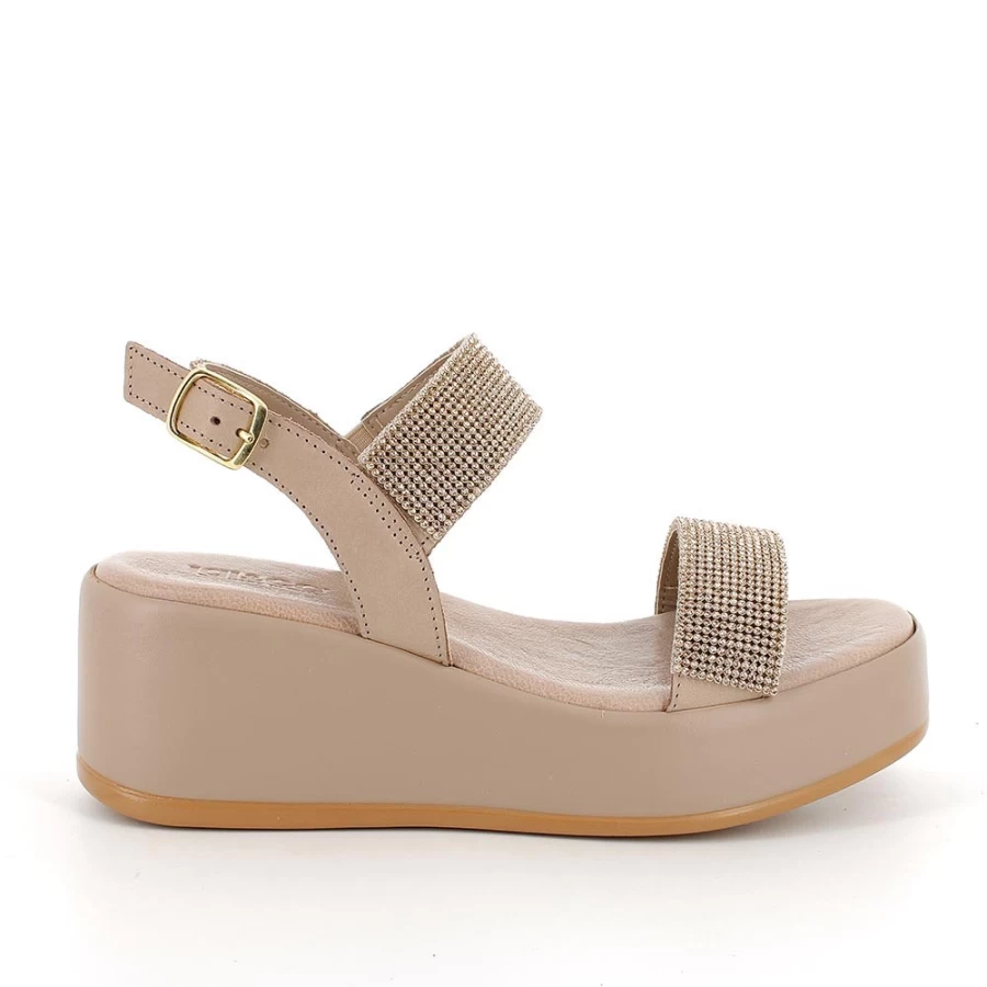 "Igi&Co Women's Leather Wedge Sandals in Beige-Pink"