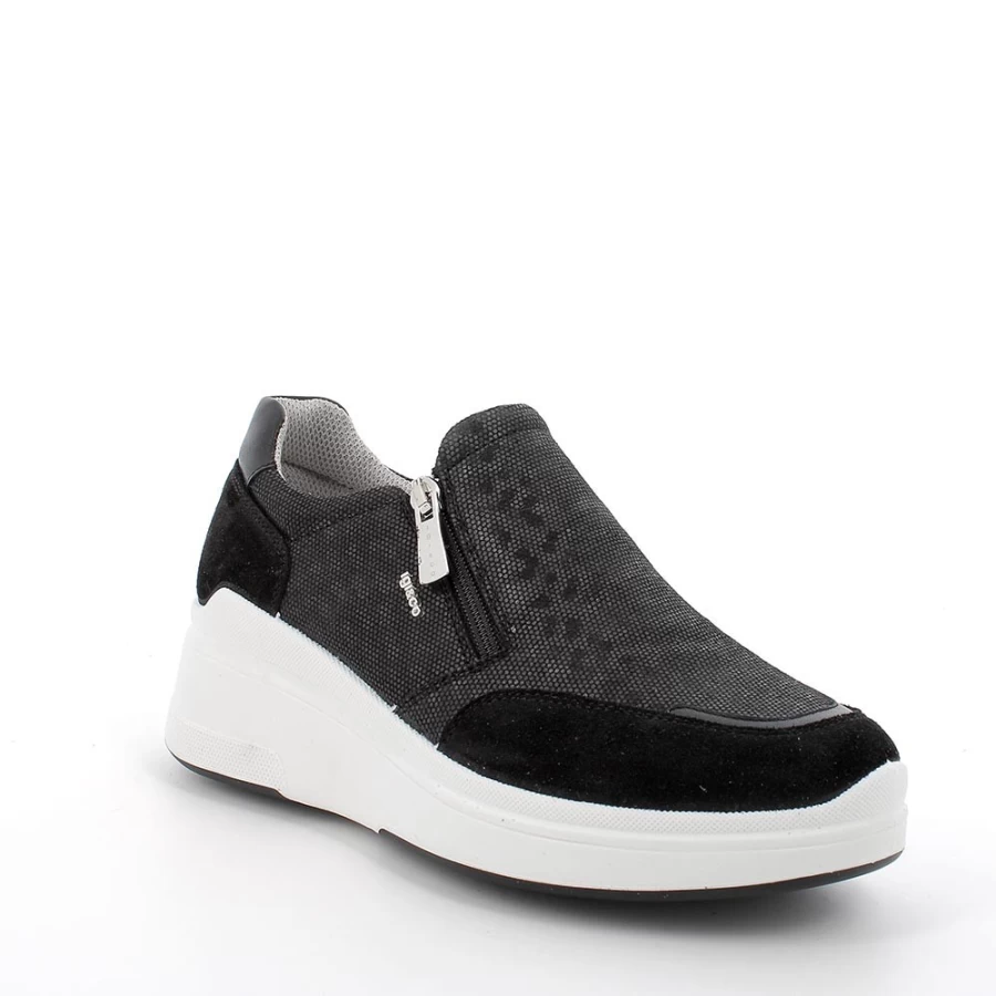Igi&Co Women's Black Iridescent Leather Wedge Sneakers for Style and Comfort