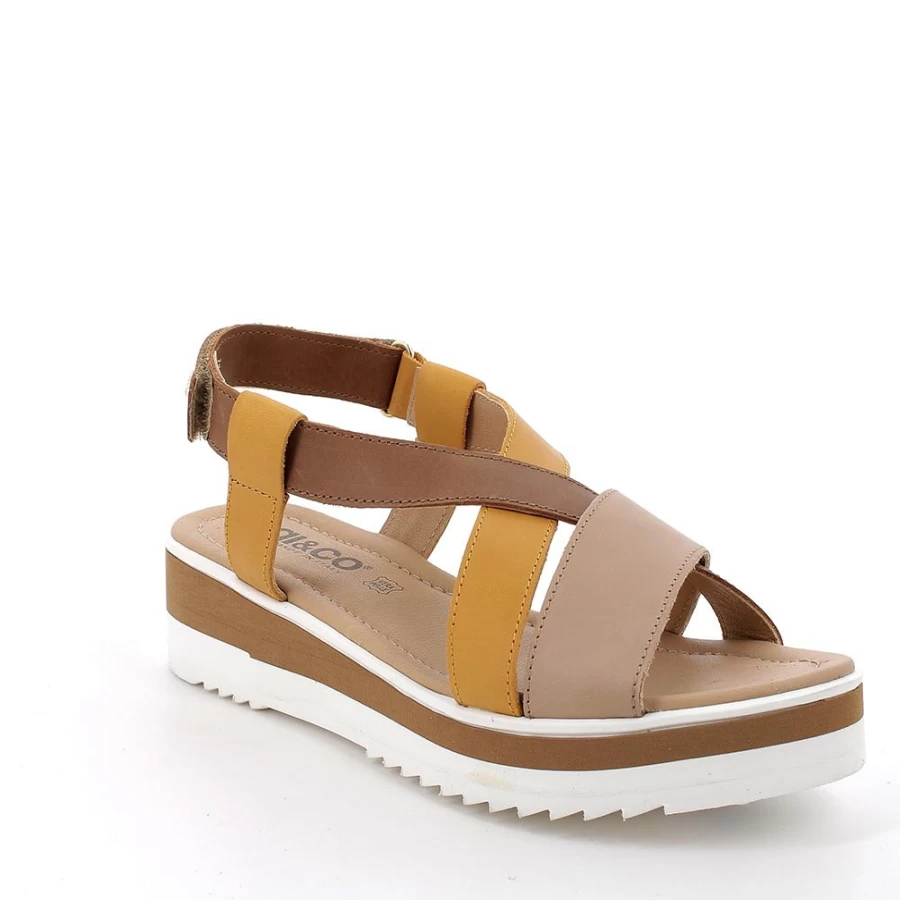 "Igi&Co Women's Brown-Yellow Leather Wedge Sandals"