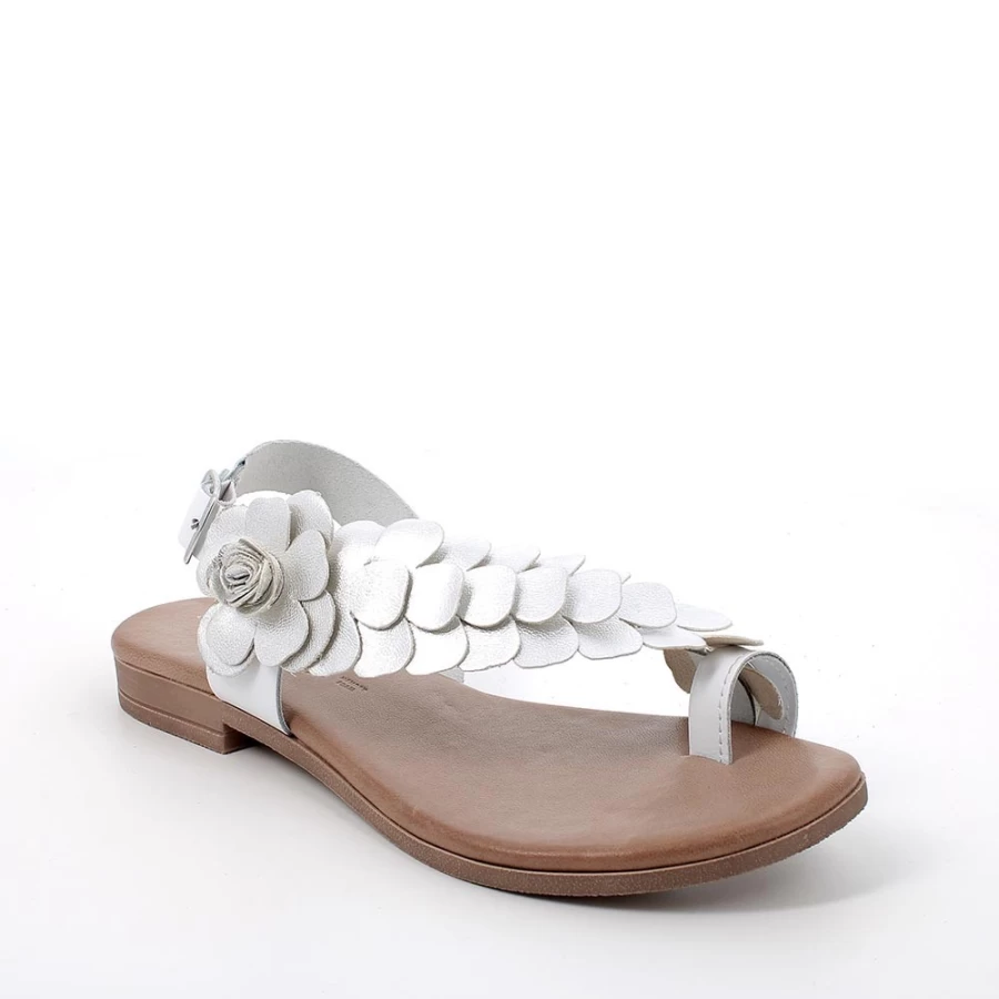 "Igi&Co Women's White-Silver Leather Flip Flop Sandals"