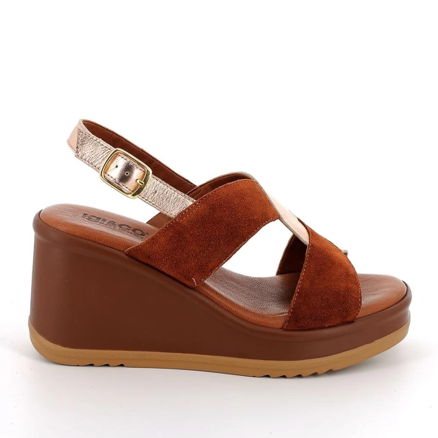 "Igi&Co Women's Leather Wedge Sandals in Powder-Brown"