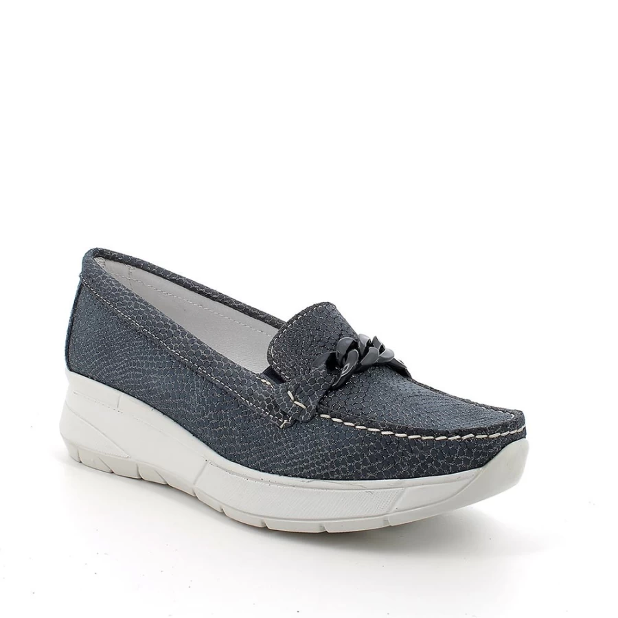 "Igi&Co Women's Blue Iridescent Leather Moccasin Shoes"