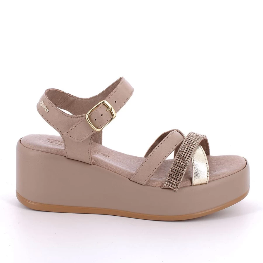 "Igi&Co Women's Beige-Pink Leather Wedge Sandals – Stylish & Comfortable"
