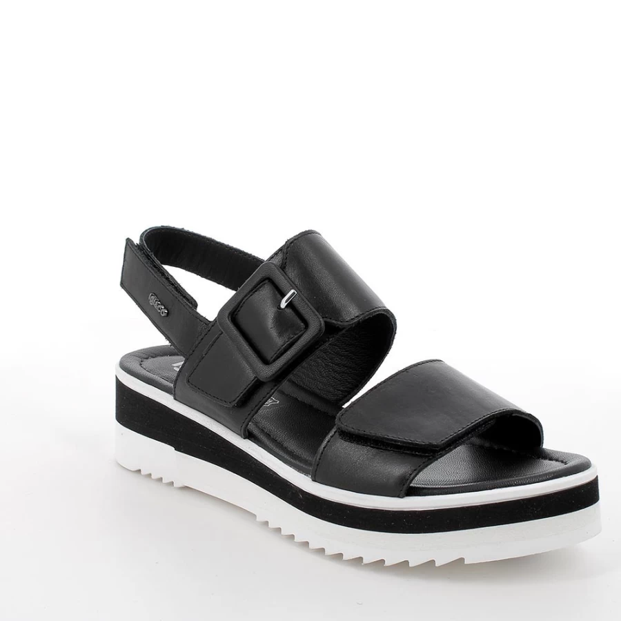 "Igi&Co Women's Black Leather Wedge Sandals"