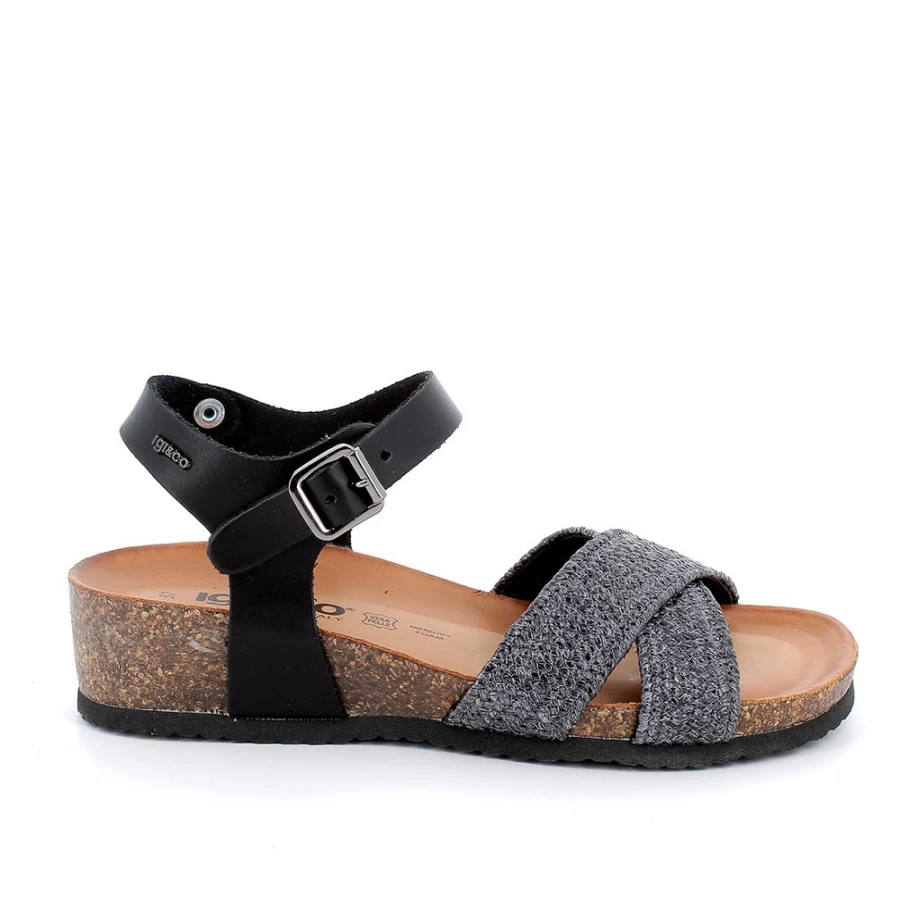 "Igi&Co Women's Black Leather Wedge Sandals – Stylish & Comfortable"
