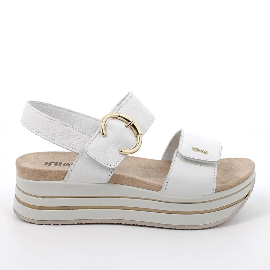 "Igi&Co Women's White Leather Wedge Sandals"