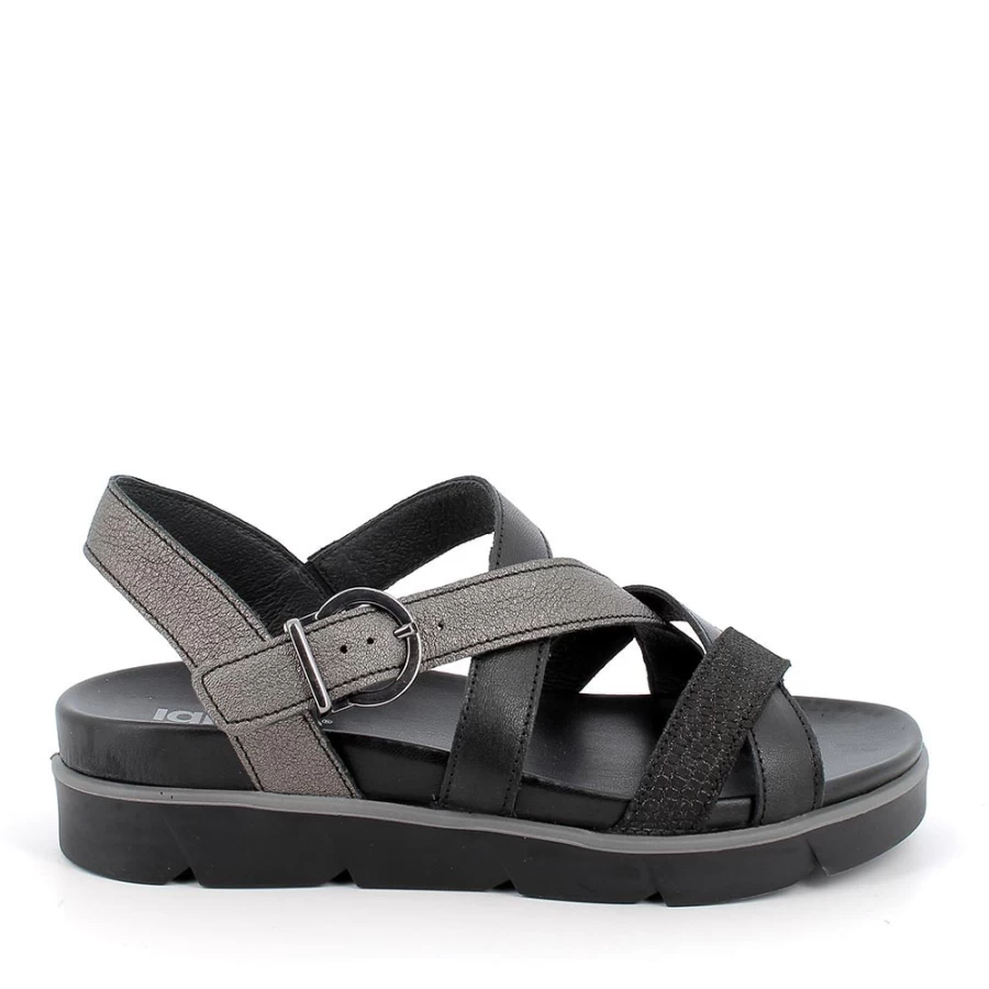 "Igi&Co Women's Leather Sandals in Coal-Black"