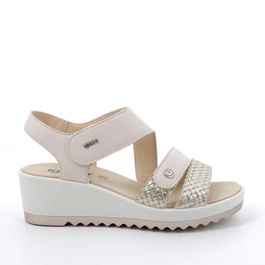 "Igi&Co Women's Leather Wedge Sandals in Ecru-Platinum"