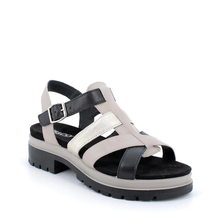 "Igi&Co Women's Leather Sandals with Heel - Beige & Black Stylish Comfort"