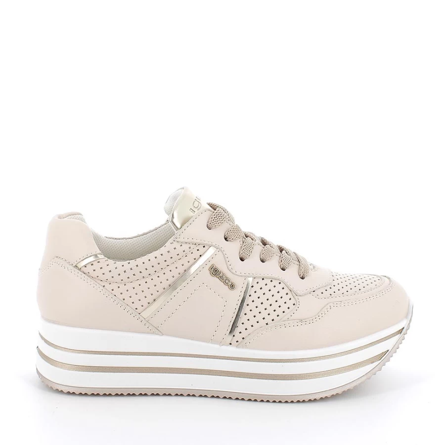 "Igi&Co Women's Leather Wedge Sneakers in Ecru"