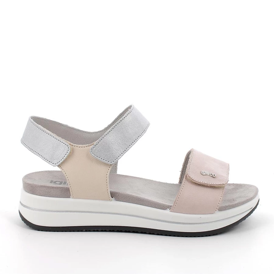 "Igi&Co Women's Leather Wedge Sandals in Powder Silver"