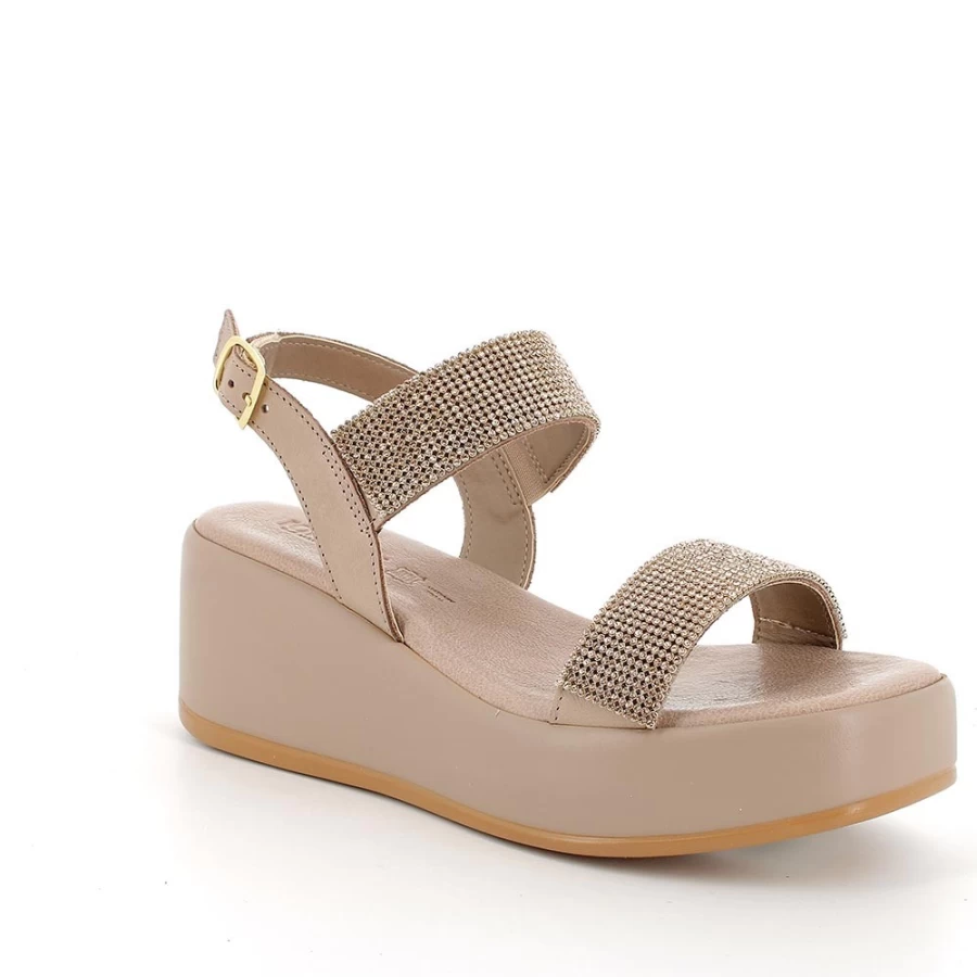 "Igi&Co Women's Leather Wedge Sandals in Beige-Pink"