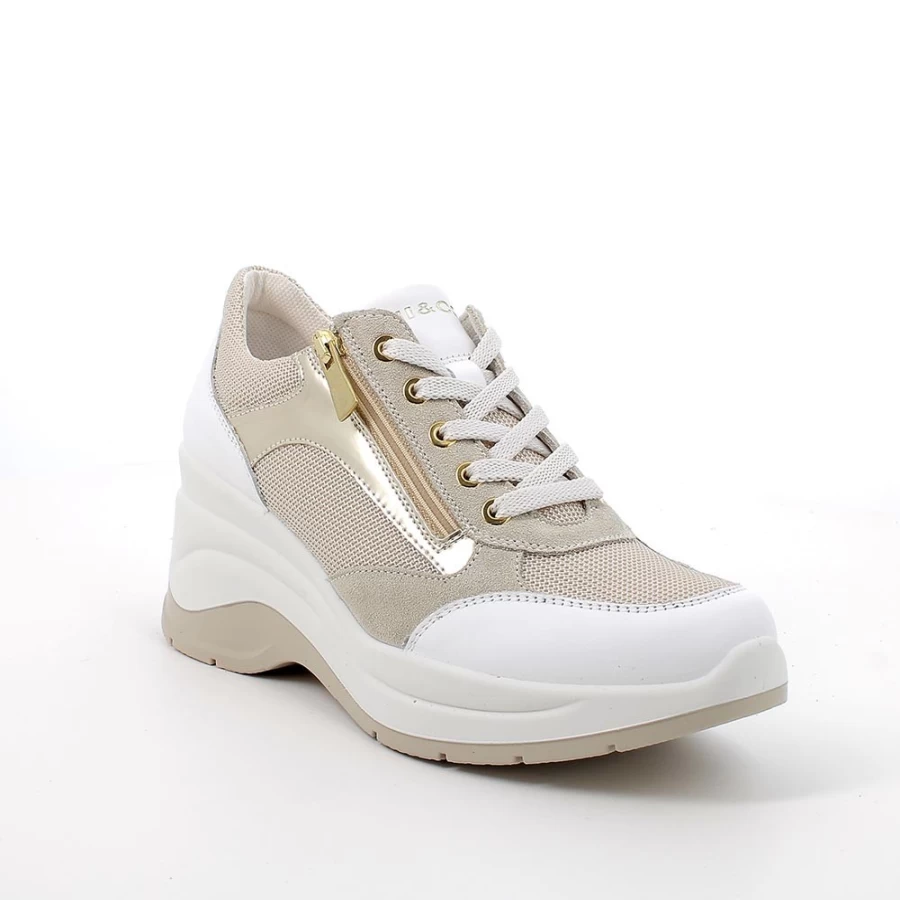 "Igi&Co Women's White-Beige Wedge Sneakers for Style and Comfort"