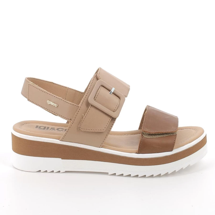 "Igi&Co Women's Beige Leather Wedge Sandals – Stylish & Comfortable"