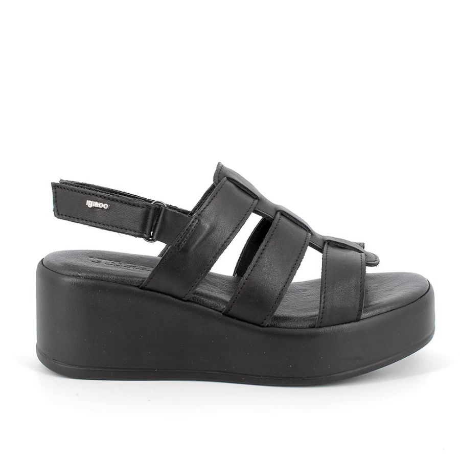 "Igi&Co Women's Black Leather Wedge Sandals – Stylish & Comfortable"