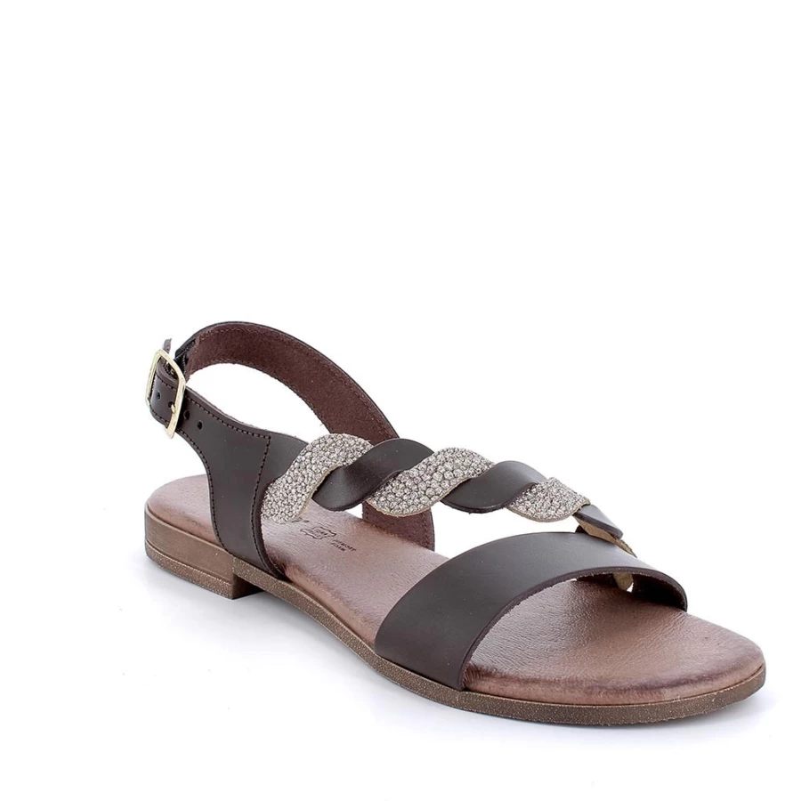 "Igi&Co Women's Dark Brown Leather Sandals with Grey Laminated Sole"